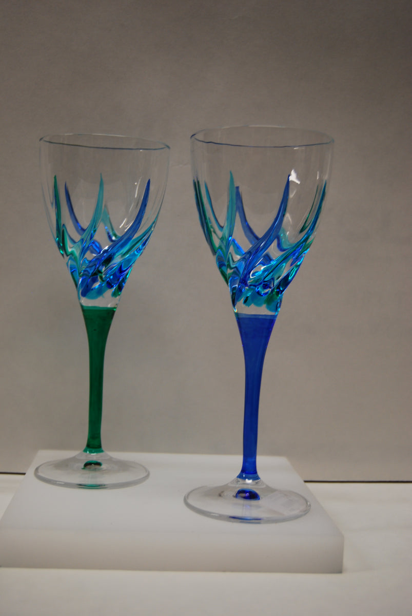 Murano Turquoise Wine Glass, Set of 2