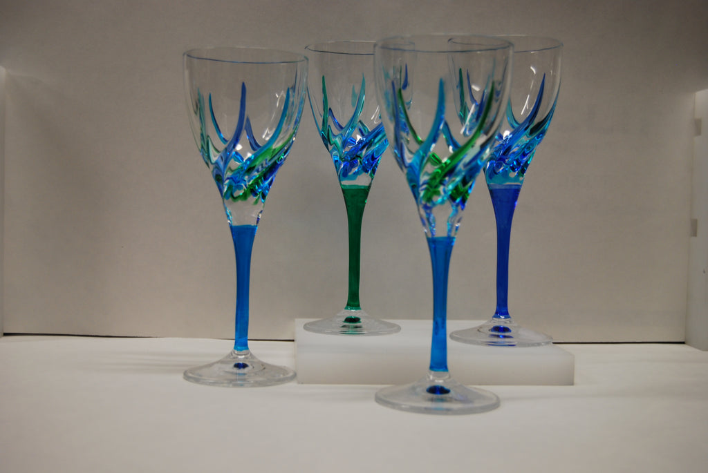 Murano Glass Trix Wine Glass Blue & Teal - Sold Per Glass