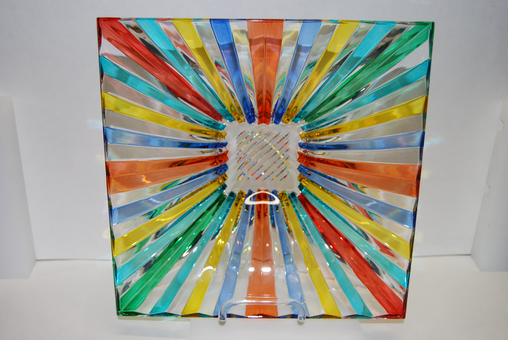 Murano Glass Strip Square Multi Color Bowl