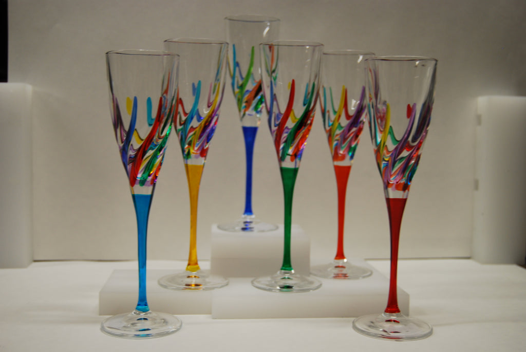 Murano Glass Trix Multi Color Champagne Glass - Sold Per Glass