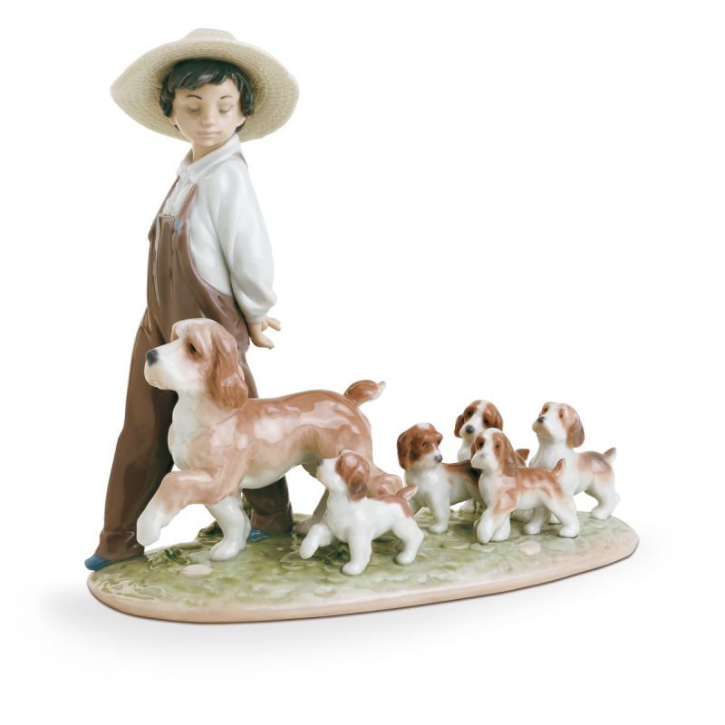 Lladro My Little Explorers Boy with Dogs
