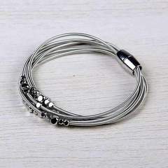 Layered Harp String Bracelet - Silver & Black